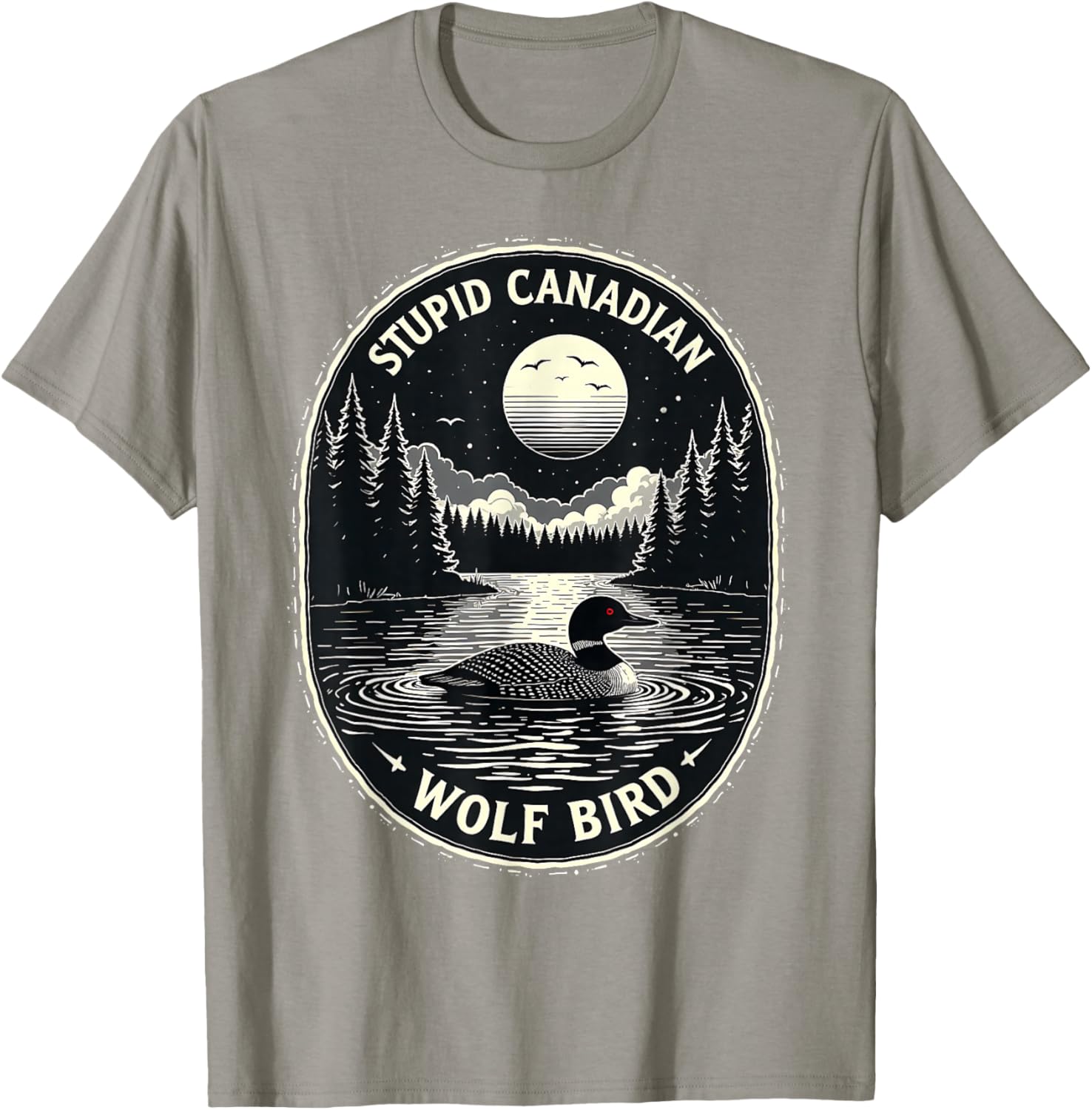 Vintage Stupid Canadian Wolf Bird Cute Loon Sarcastic Animal T-Shirt - T-Shirt | Sand