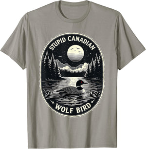 Vintage Stupid Canadian Wolf Bird Cute Loon Sarcastic Animal T-Shirt - T-Shirt | Sand