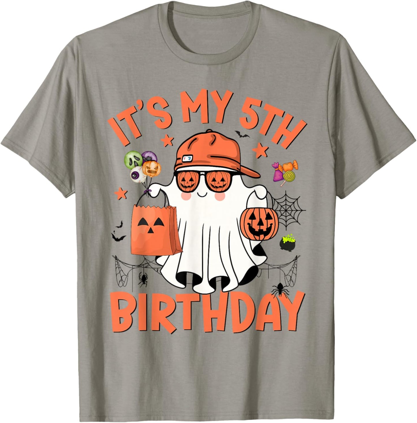 It's My 5th Birthday Funny Halloween Ghost Boo 5th Bday Boys T-Shirt - T-Shirt | Sand