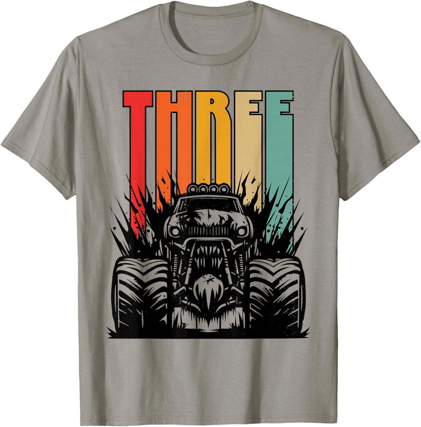 3 Year Old Monster Truck Lovers 3rd Birthday Party Retro T-Shirt - T-Shirt | Sand