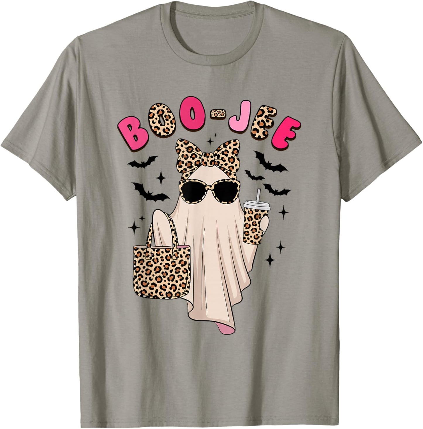 Coquette Leopard Ghost Coffee Boo-JEE Halloween Boujee Ghost T-Shirt - T-Shirt | Sand