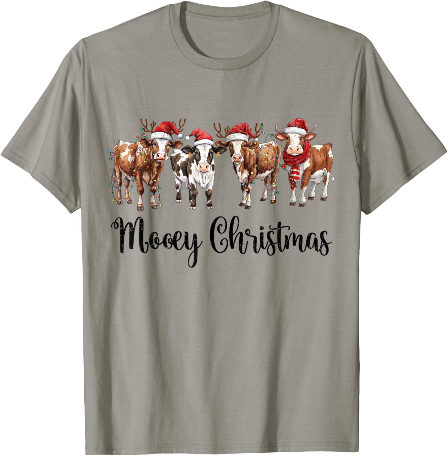Mooey Christmas Cowgirl Xmas Funny Western Christmas Cow T-Shirt - T-Shirt | Sand