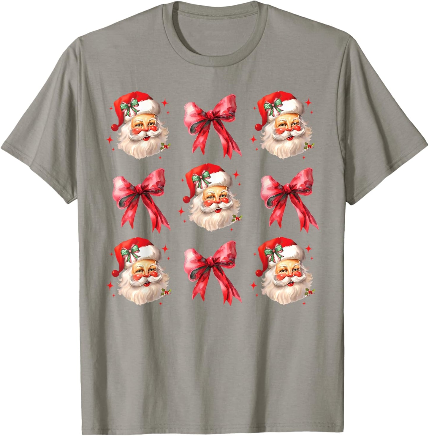 Retro Coquette Santa Red Bows Christmas Girl T-Shirt - T-Shirt | Sand