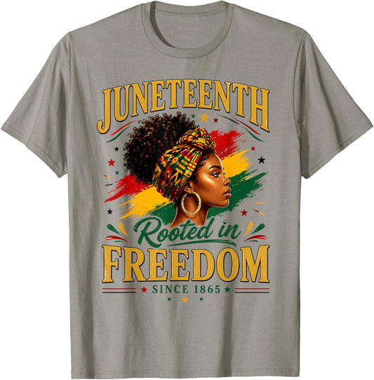 Juneteenth Rooted in Freedom Since 1865 Black Women Afro T-Shirt - T-Shirt | Sand