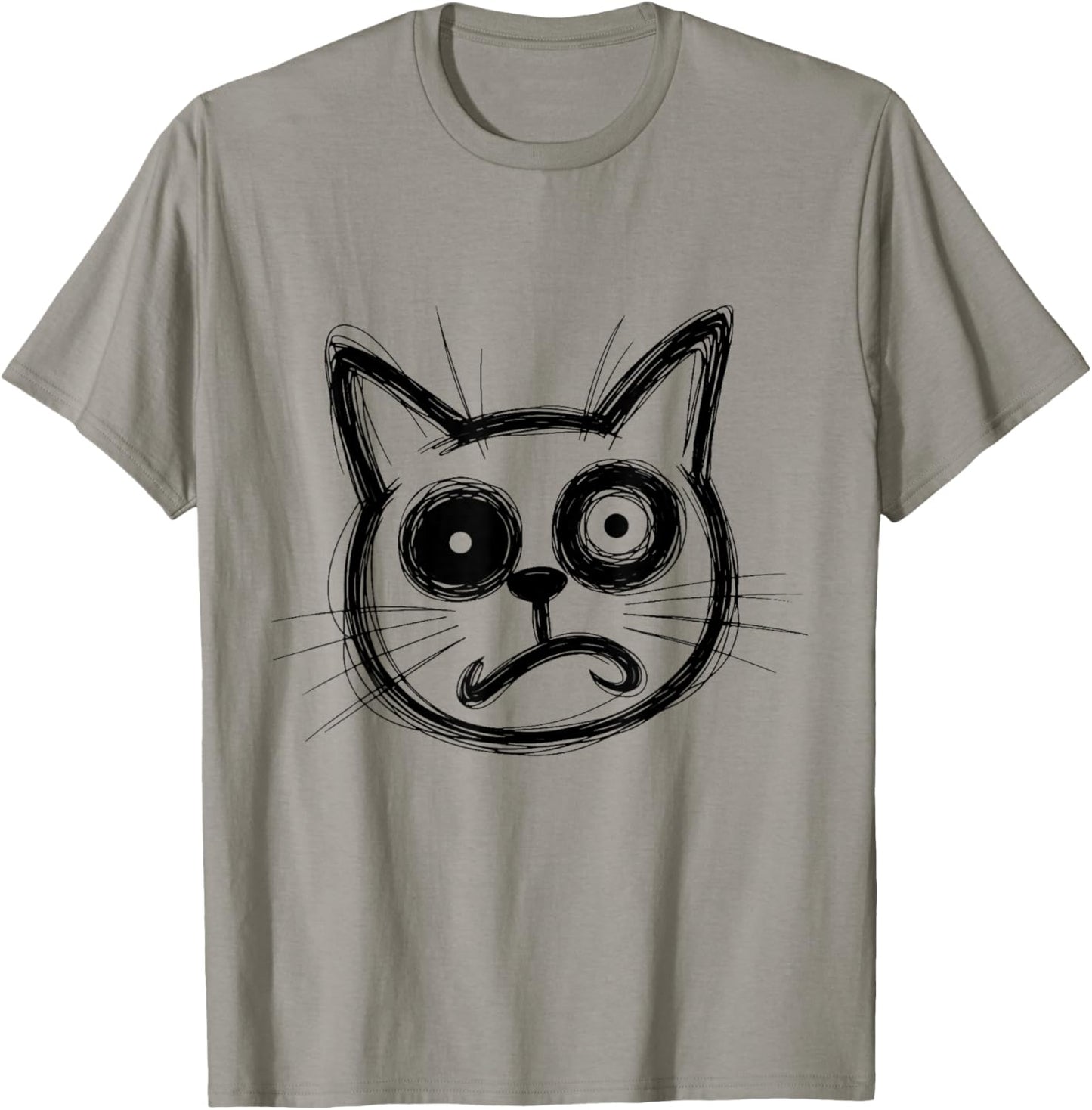 Funny Sketchy Cat Pet Energy Minimal Line Art Drawing Style T-Shirt - T-Shirt | Sand