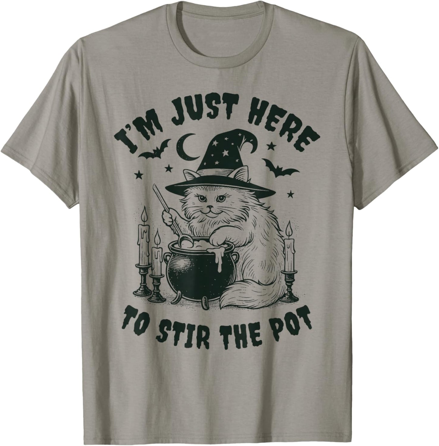 I’m Just Here to Stir The Pot - Spooky Halloween Cat Design T-Shirt - T-Shirt | Sand