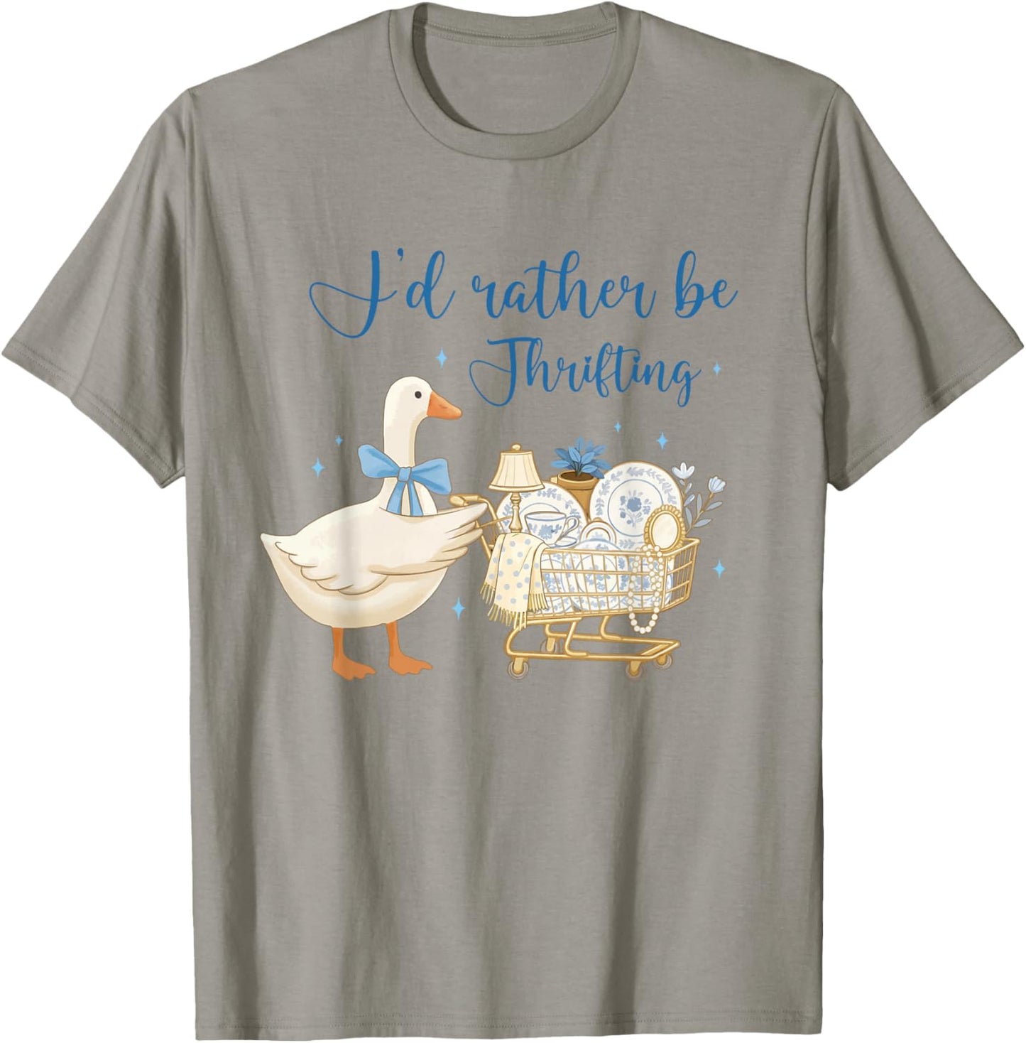 Coquette Cute Silly Goose Duck Funny I’d Rather Be Thrifting T-Shirt - T-Shirt | Sand