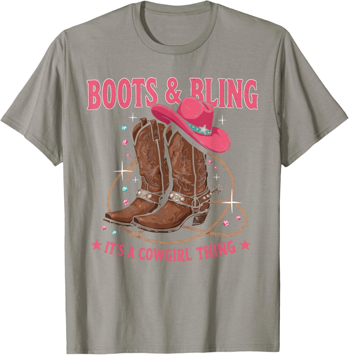 Howdy Country Rodeo Girl Western Boots & Bling its a Cowgirl T-Shirt - T-Shirt | Sand