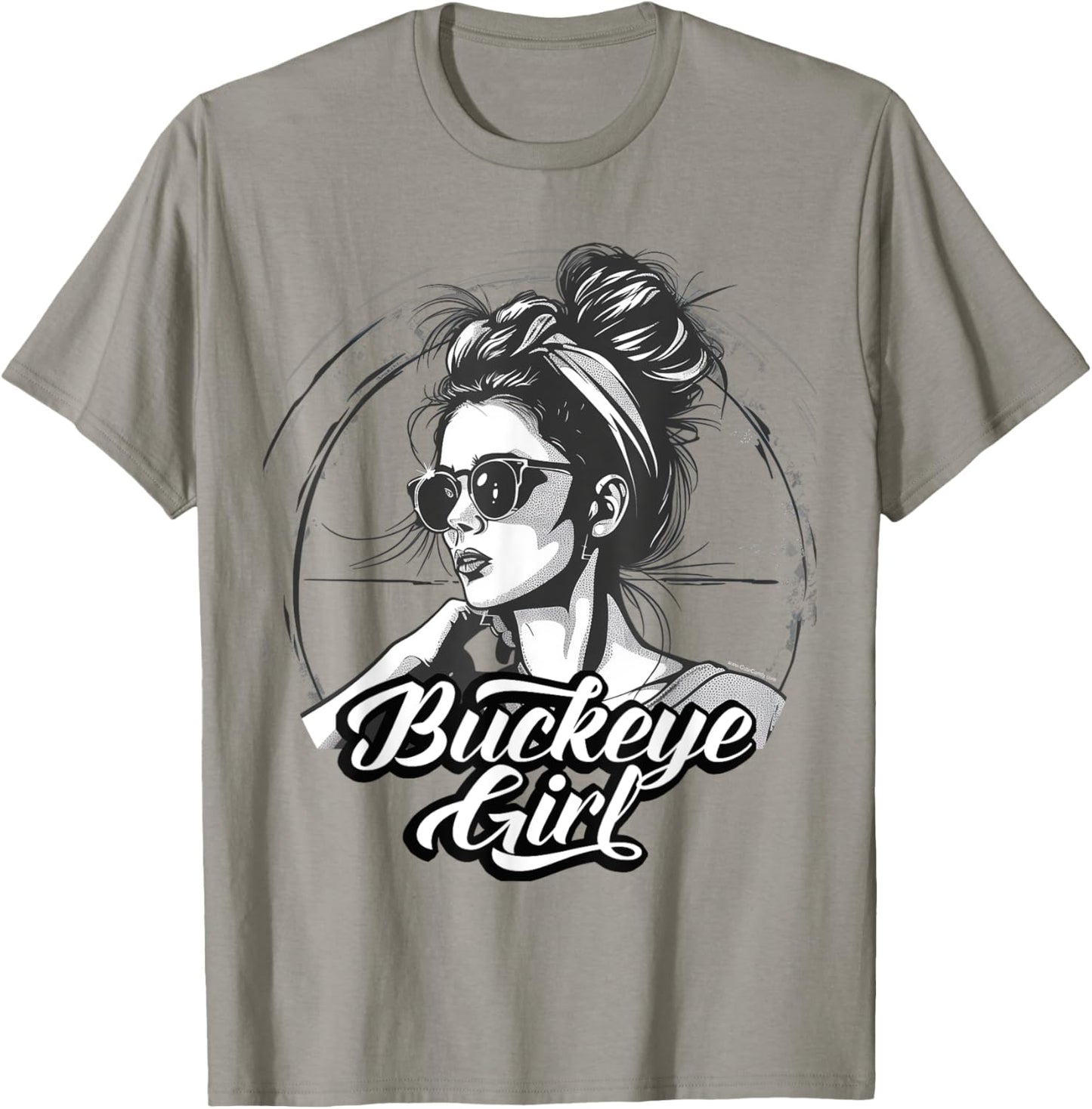 Buckeye Girl Ohio Messy Bun Home State T-Shirt - T-Shirt | Sand