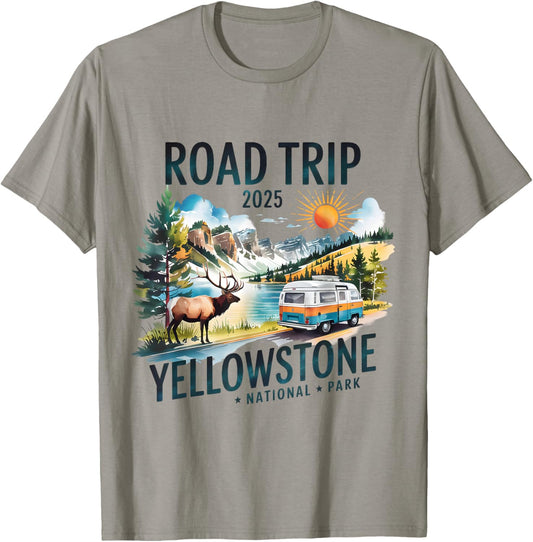 Yellowstone Road Trip 2025 Nature Adventure Souvenir Design T-Shirt - T-Shirt | Sand
