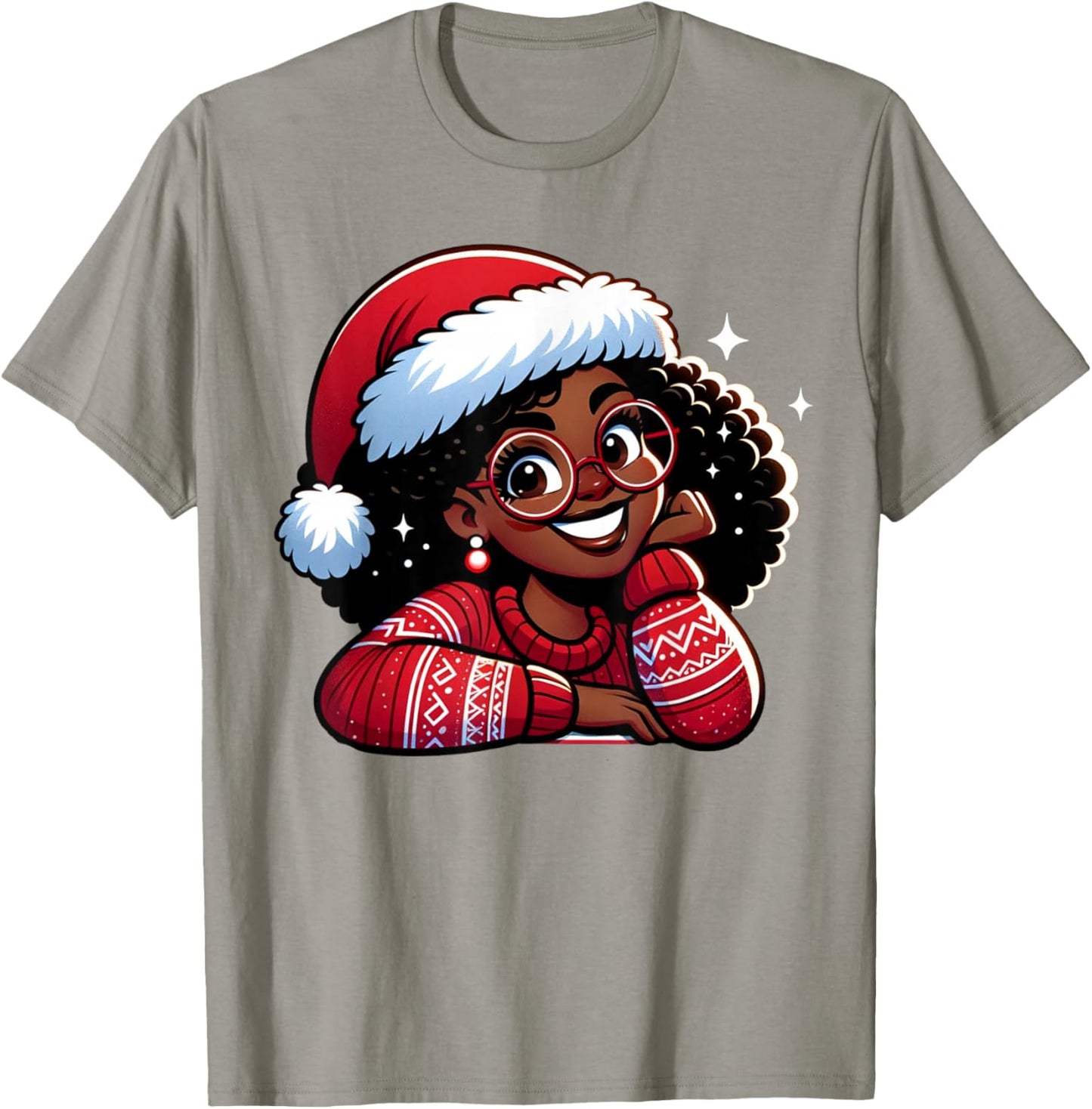 African American Merry Christmas African Black Women Girls T-Shirt - T-Shirt | Sand