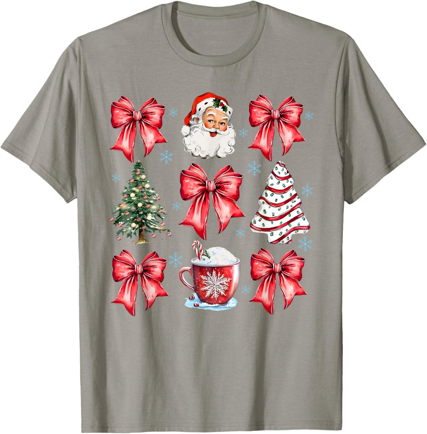 Retro Christmas Coquette Bow Santa Coffee Cake Holiday Women T-Shirt - T-Shirt | Sand