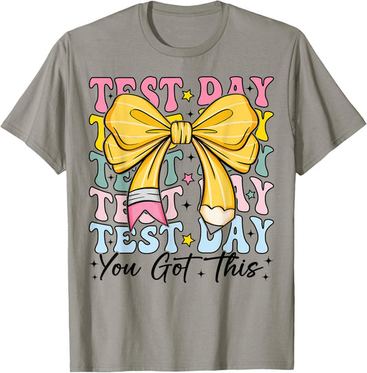 Test Day You Got This Coquette Bow Teacher Testing Day Girls T-Shirt - T-Shirt | Sand