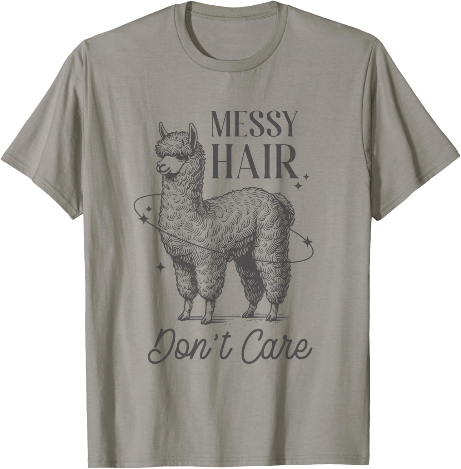 Messy Hair Don’t Care Llama Shirt Funny Trendy Animal Humor T-Shirt - T-Shirt | Sand