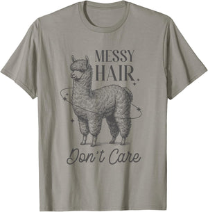 Messy Hair Don’t Care Llama Shirt Funny Trendy Animal Humor T-Shirt - T-Shirt | Sand