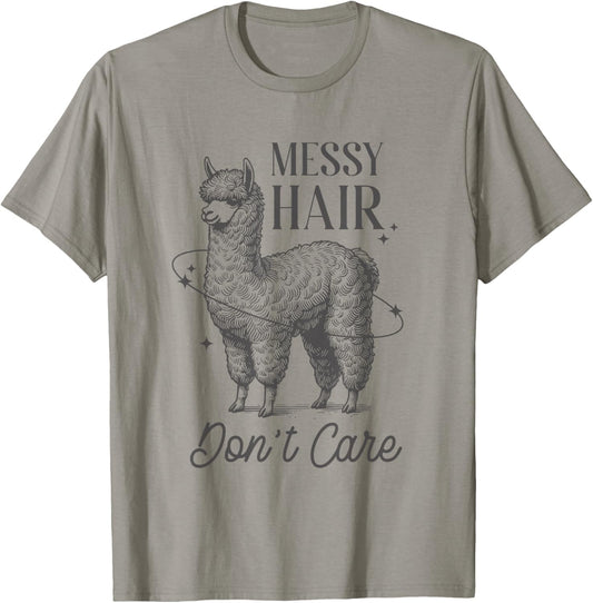 Messy Hair Don’t Care Llama Shirt Funny Trendy Animal Humor T-Shirt - T-Shirt | Sand