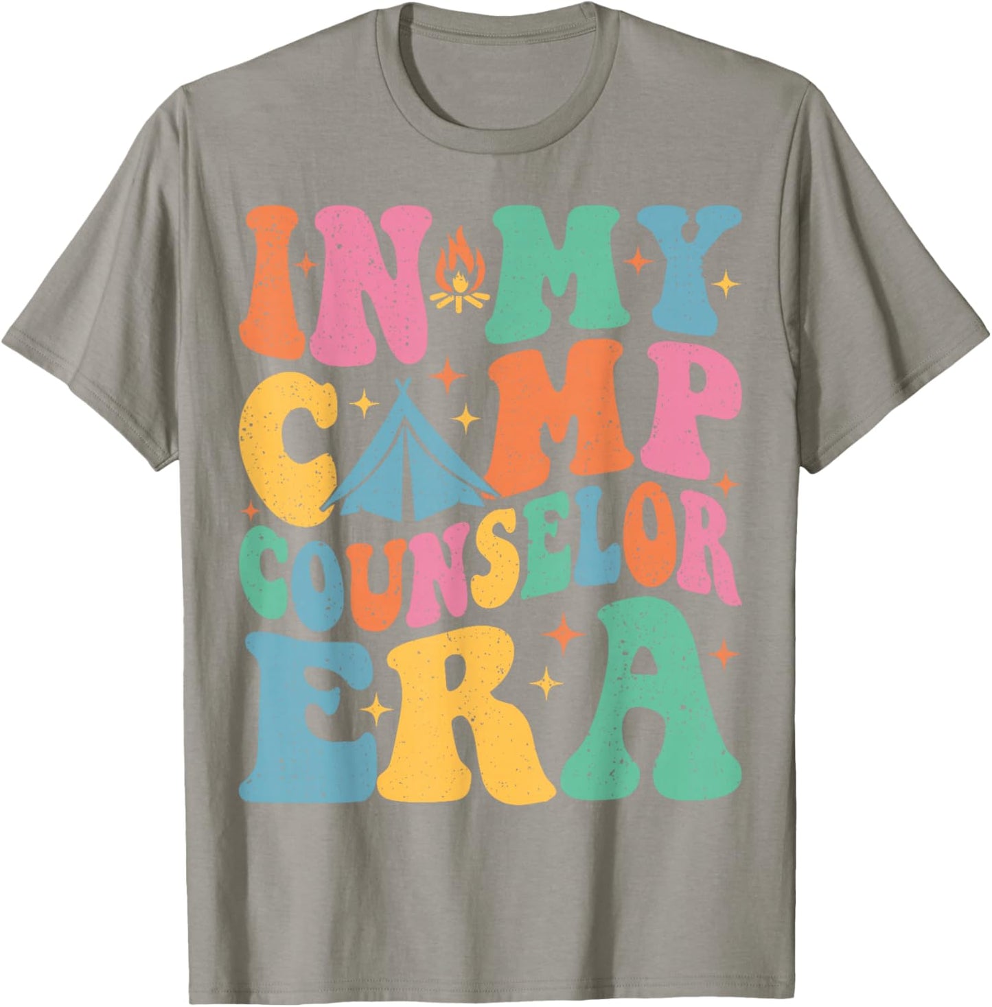 in My Camp Counselor Era Groovy Summer Camp Counselor T-Shirt - T-Shirt | Sand