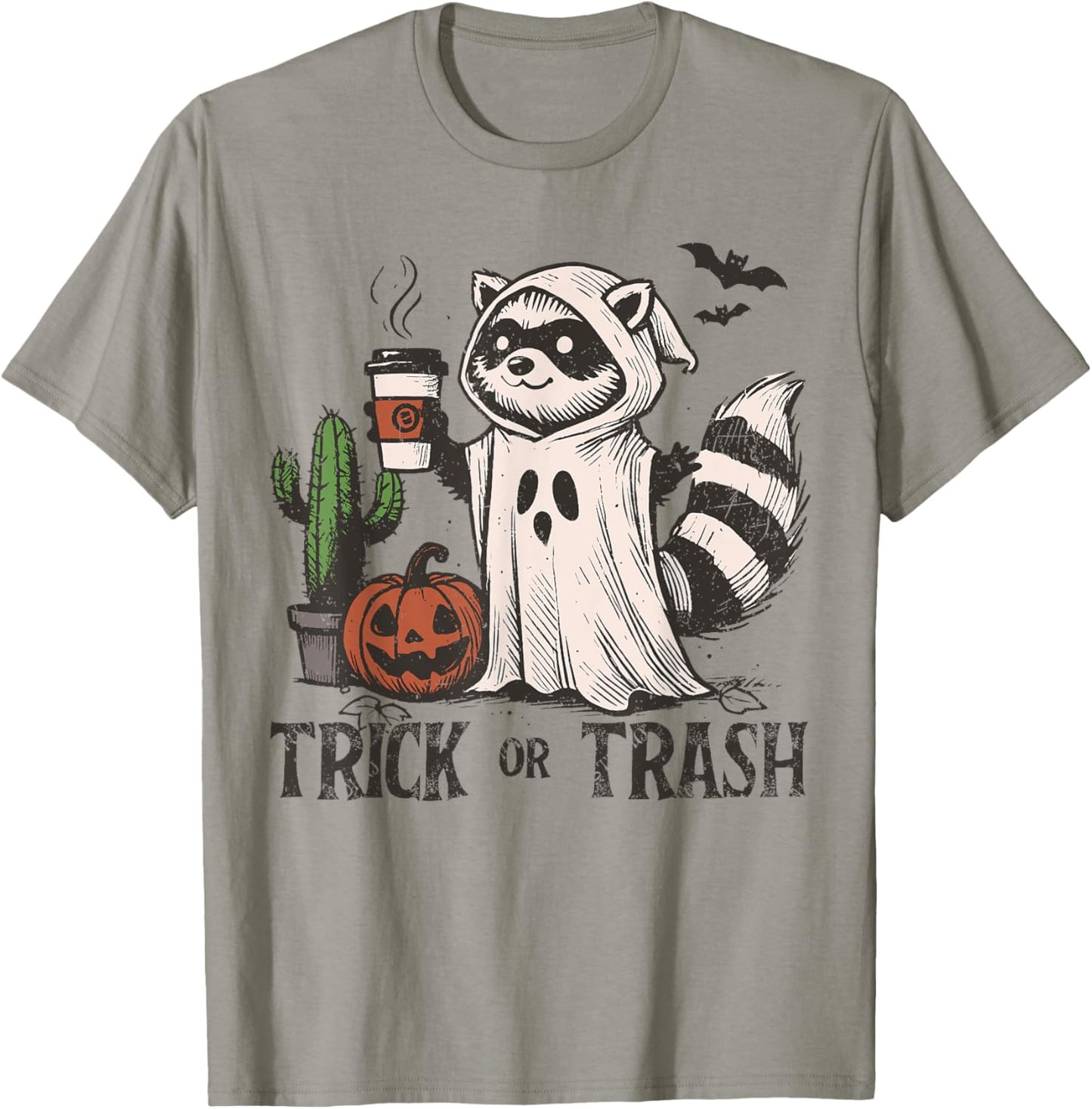 Trick or Trash Funny Coffee Racoon trash panda Halloween T-Shirt - T-Shirt | Sand