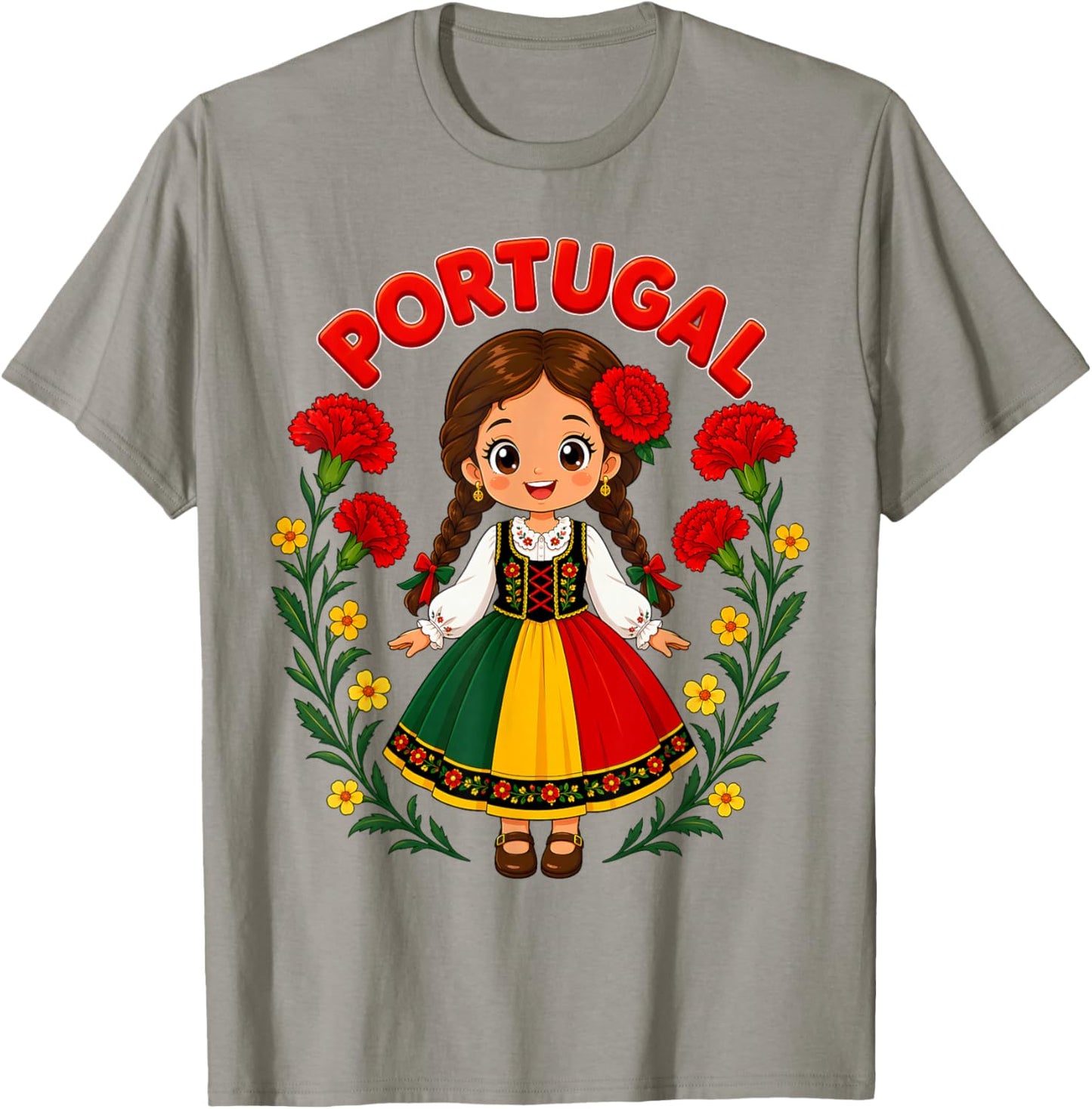 Portugal Girl in Traditional Folk Dress T-Shirt - T-Shirt | Sand
