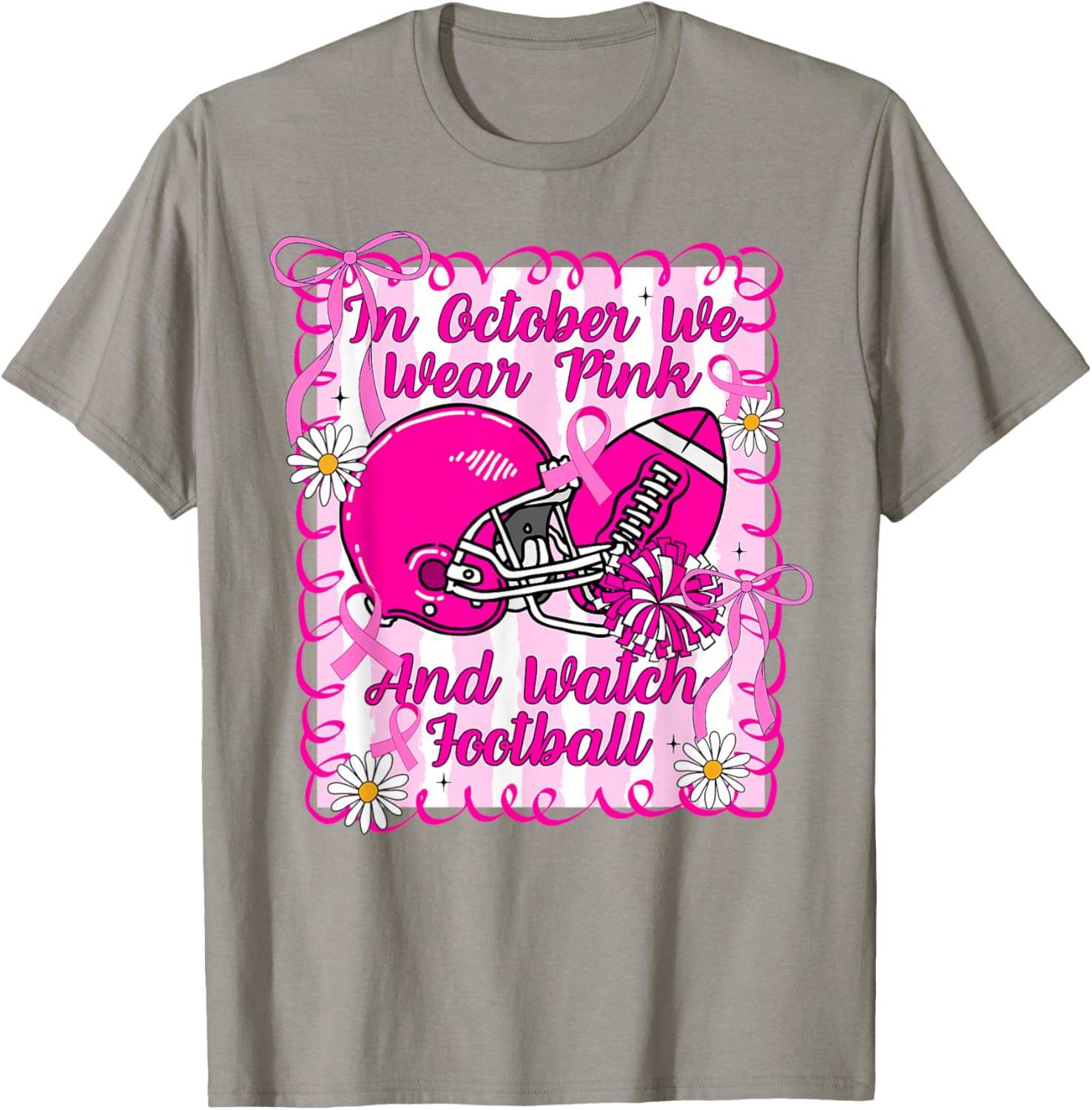 We Wear Pink in October Football Breast Cancer Awareness T-Shirt - T-Shirt | Sand