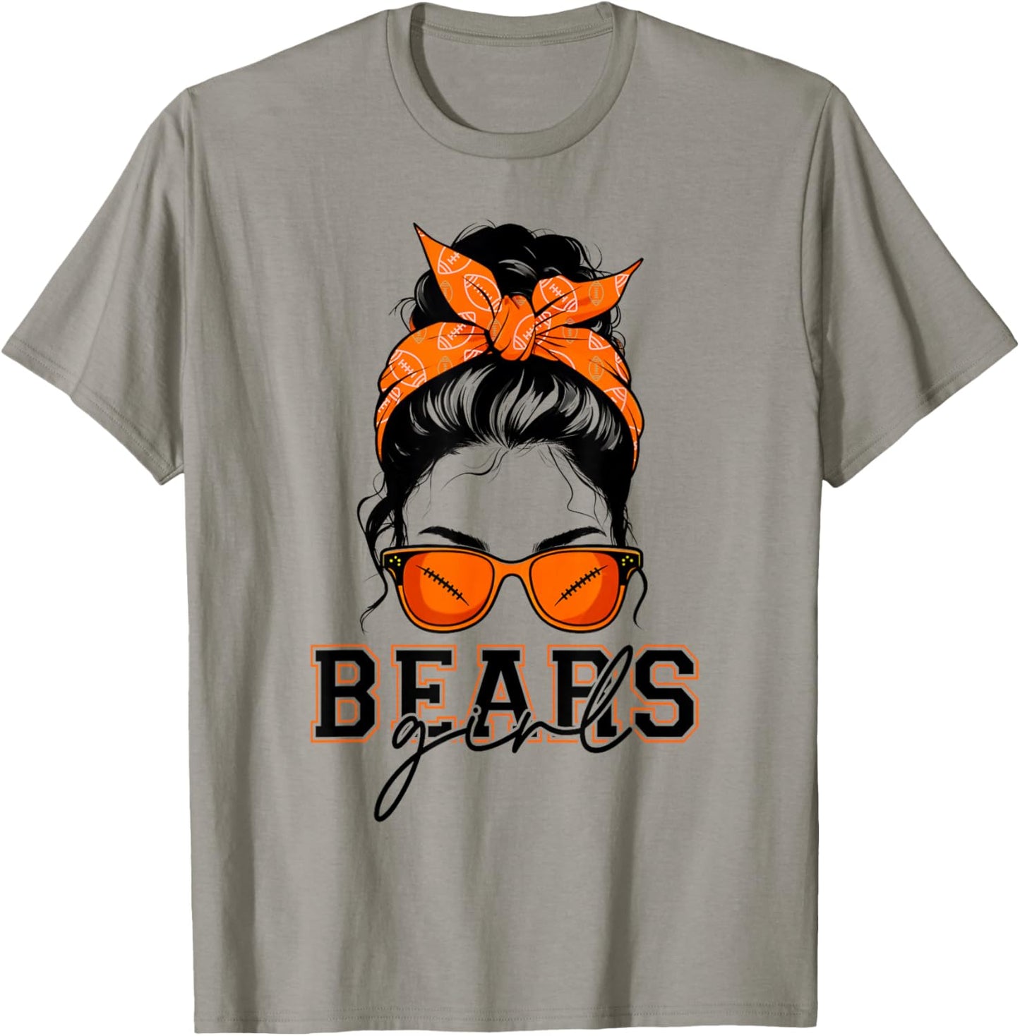 Bears Girl Messy Bun Sports Fan Team Athletic Spirit T-Shirt - T-Shirt | Sand