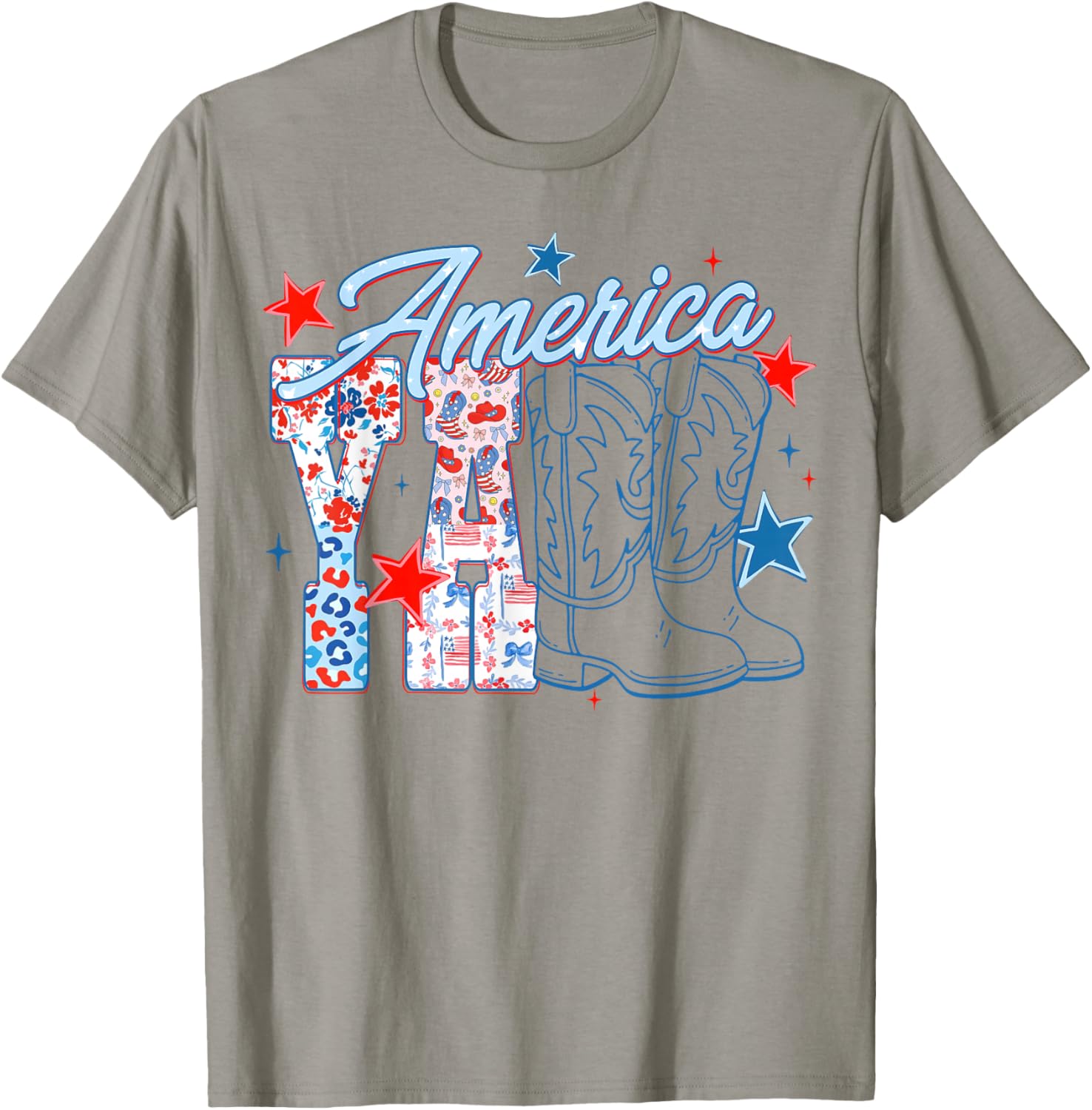 America Y’All Patriotic Cowgirl Boots Women Girls 4th July T-Shirt - T-Shirt | Sand