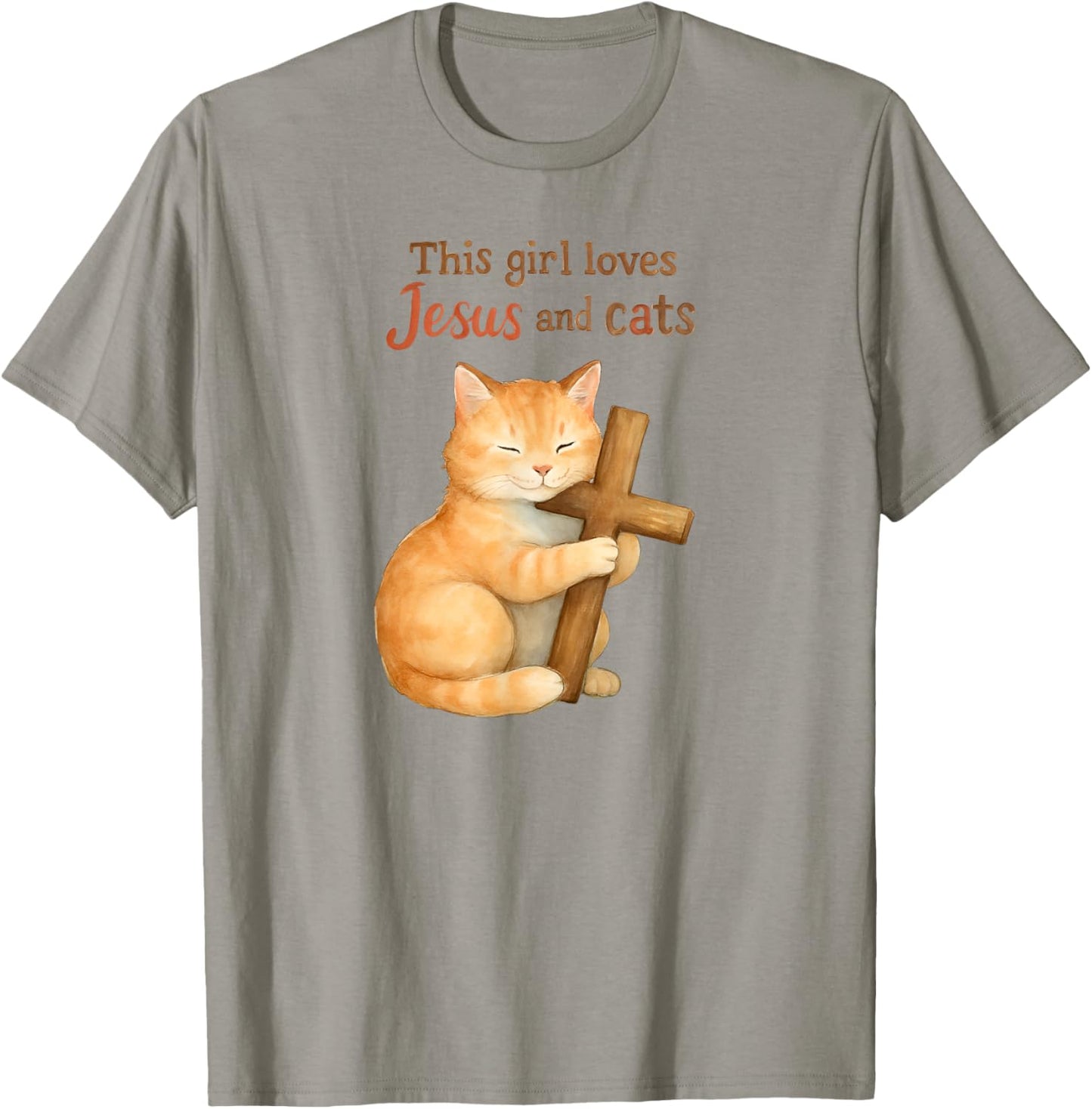 Christian This Girl Loves Jesus and Cats Cat Hugging Cross T-Shirt - T-Shirt | Sand
