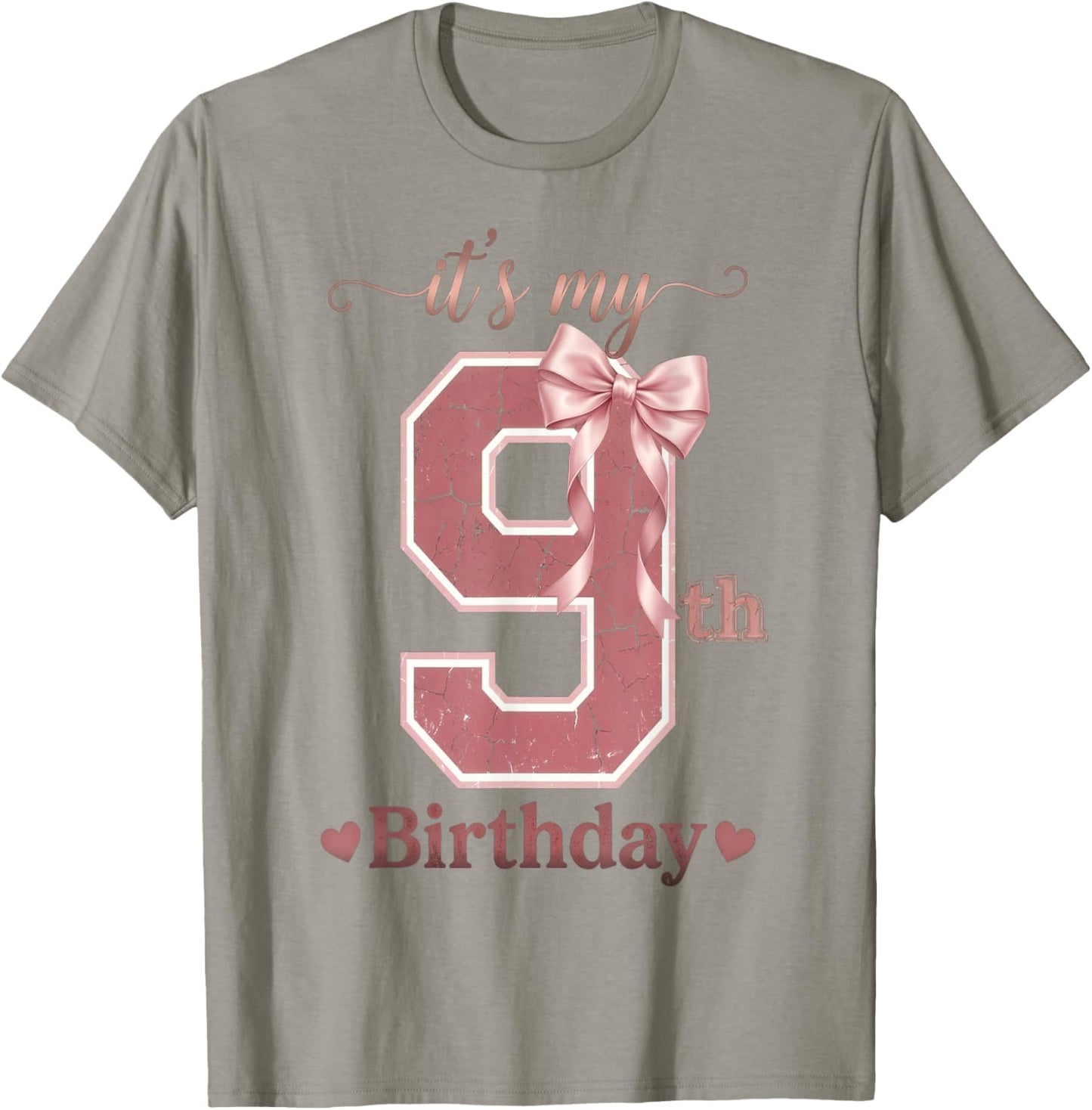 It's My 9th Birthday Girl Coquette Bow Pink 9 Year Old T-Shirt - T-Shirt | Sand