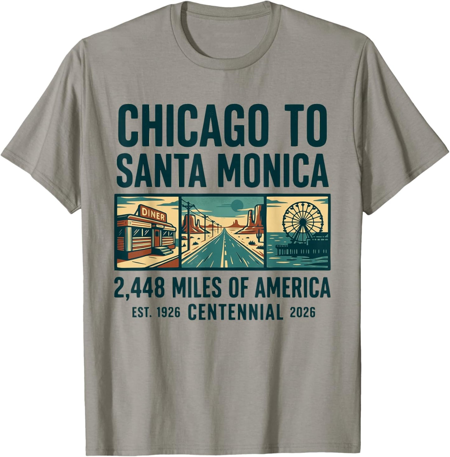 Route 66 Chicago to Santa Monica - America Vintage Road Trip T-Shirt - T-Shirt | Sand
