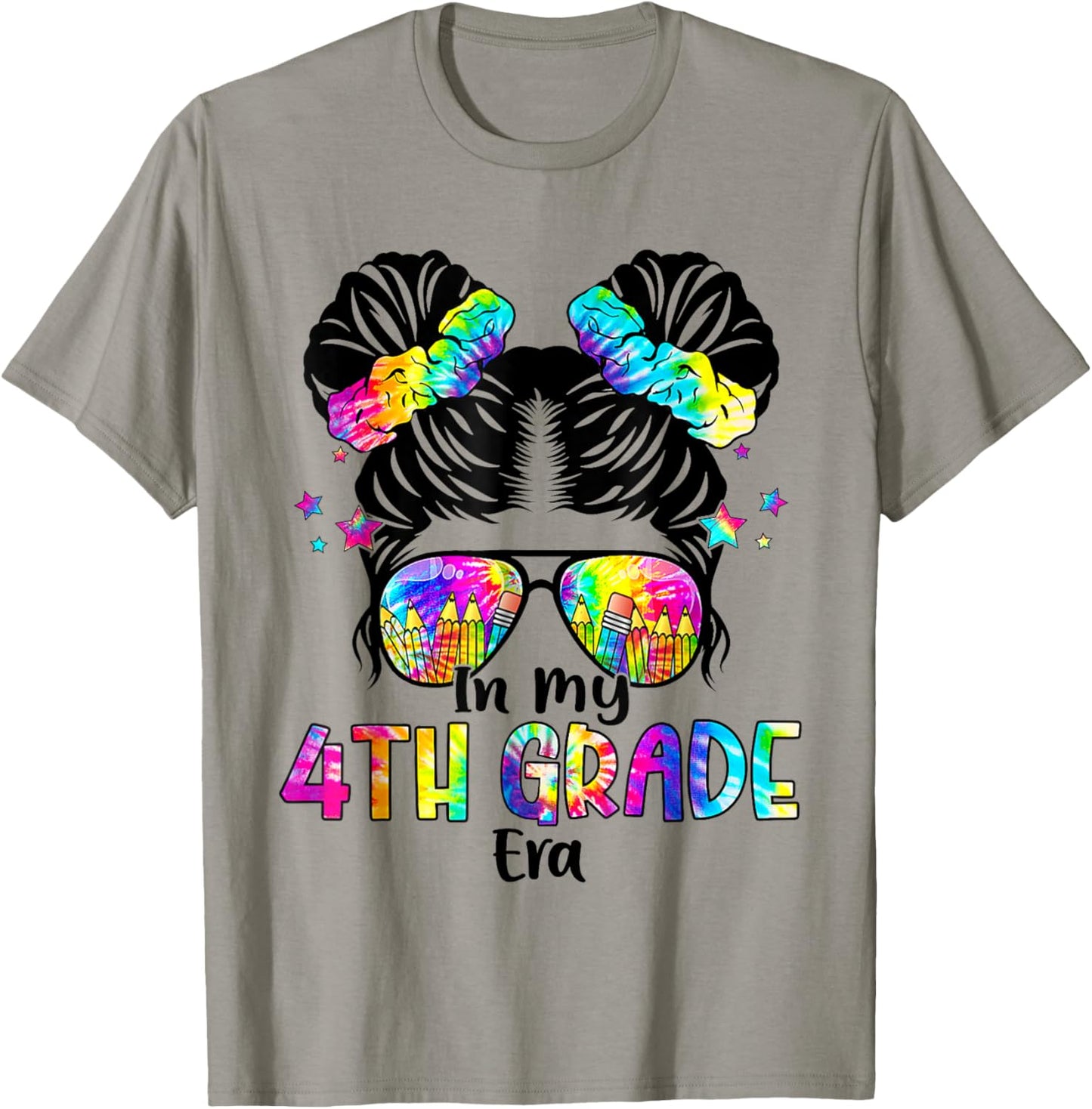 In My 4th Grade Era Messy Bun Fourth Grade Back To School T-Shirt - T-Shirt | Sand