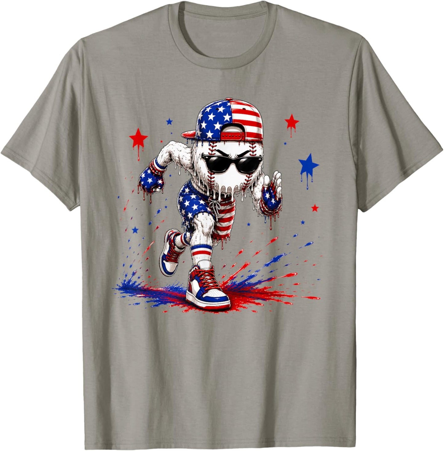 4th of July Baseball Drip Shirt Boys Kids Patriotic USA Flag T-Shirt - T-Shirt | Sand