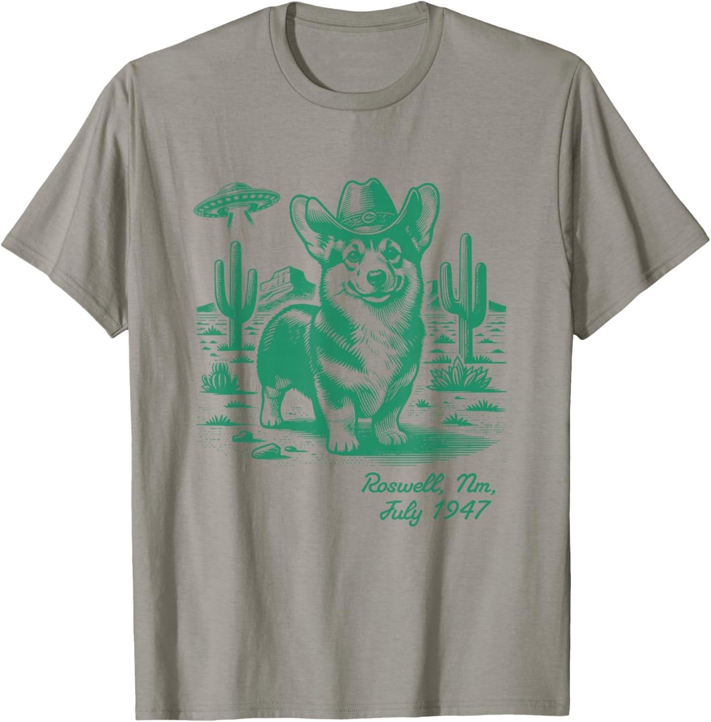 Corgi Cowboy Cowgirl UFO Retro Western Country Dog Mom T-Shirt - T-Shirt | Sand