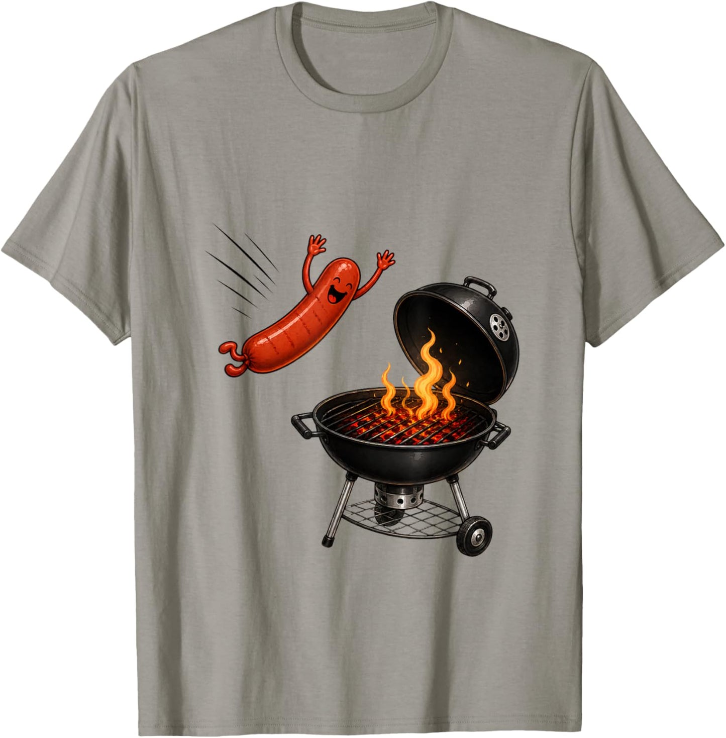 Hotdog Dive Funny Flying Hotdog BBQ Grilling Cartoon Humor T-Shirt - T-Shirt | Sand