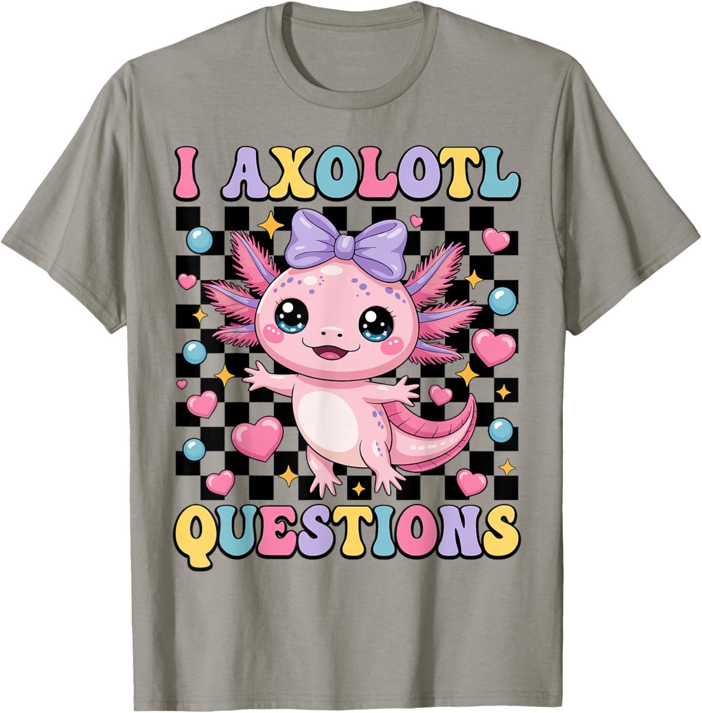 Girls I Axolotl Questions Coquette Bow Axolotl Kawaii T-Shirt - T-Shirt | Sand