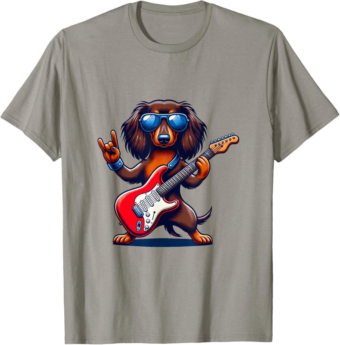 Dachshund Playing Guitar Dog Lover Guitarist Men T-Shirt - T-Shirt | Sand