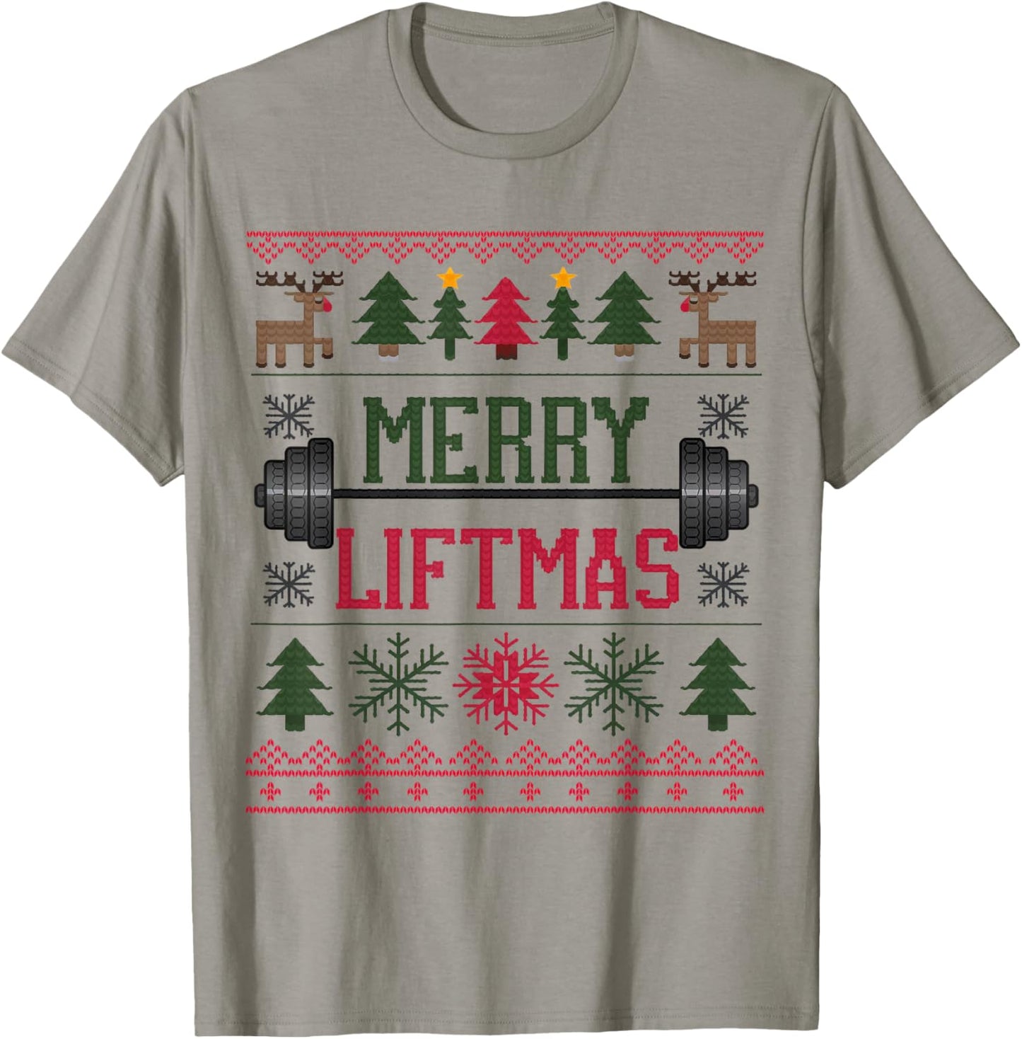 Merry Liftmas Weightlifter Fitness T-Shirt - T-Shirt | Sand