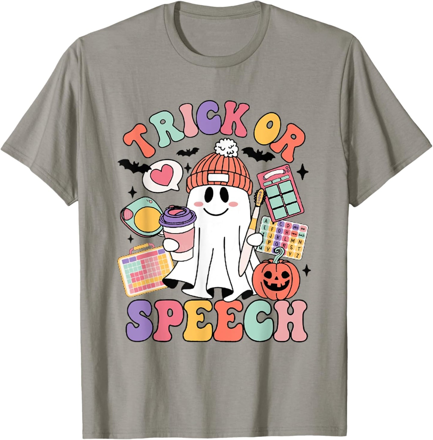 Retro Trick or Speech Therapy Ghost Speech Therapist Student T-Shirt - T-Shirt | Sand