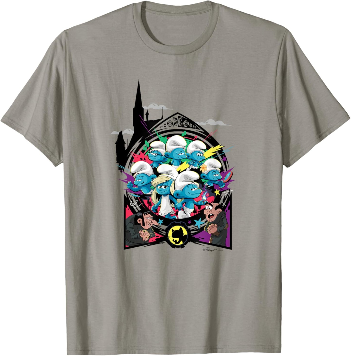 The Smurfs Movie Unite with Gargamel and Azrael T-Shirt - T-Shirt | Sand