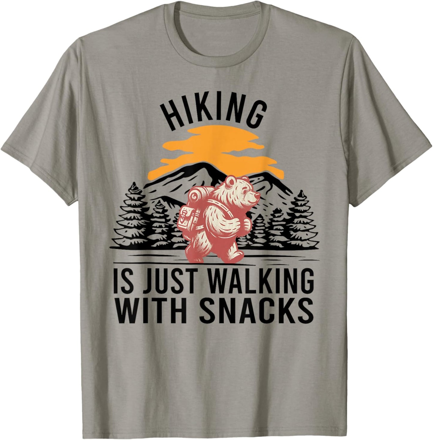 Hiking is Just Walking With Snacks Funny Bear Hiking Retro T-Shirt - T-Shirt | Sand