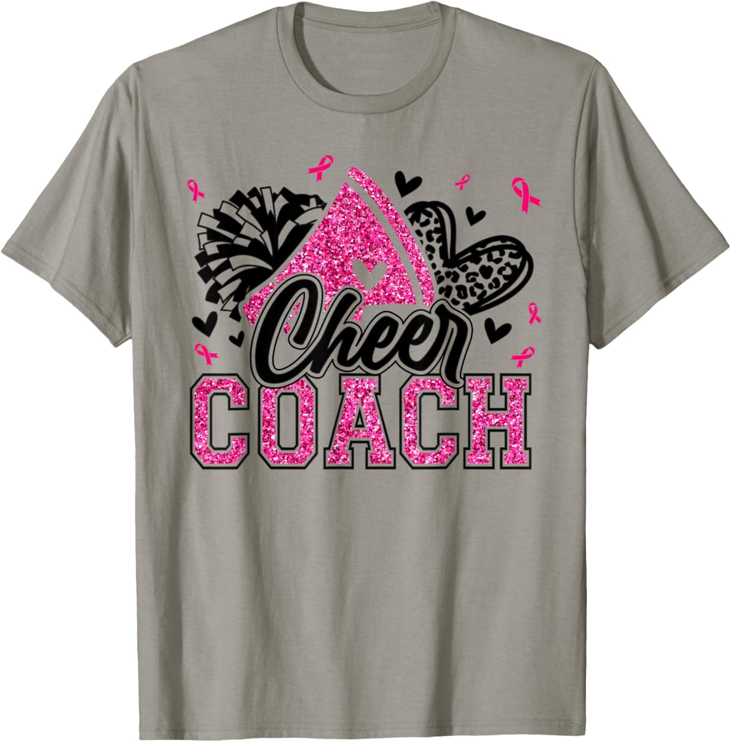 Football Cheer Coach Pink Ribbon Breast Cancer Awareness T-Shirt - T-Shirt | Sand