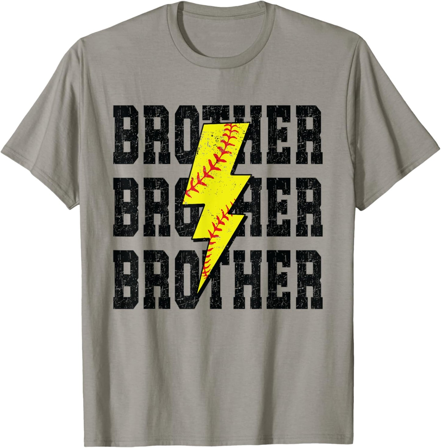 Softball Brother Distressed Bolt Lightning Softball Brother T-Shirt - T-Shirt | Sand