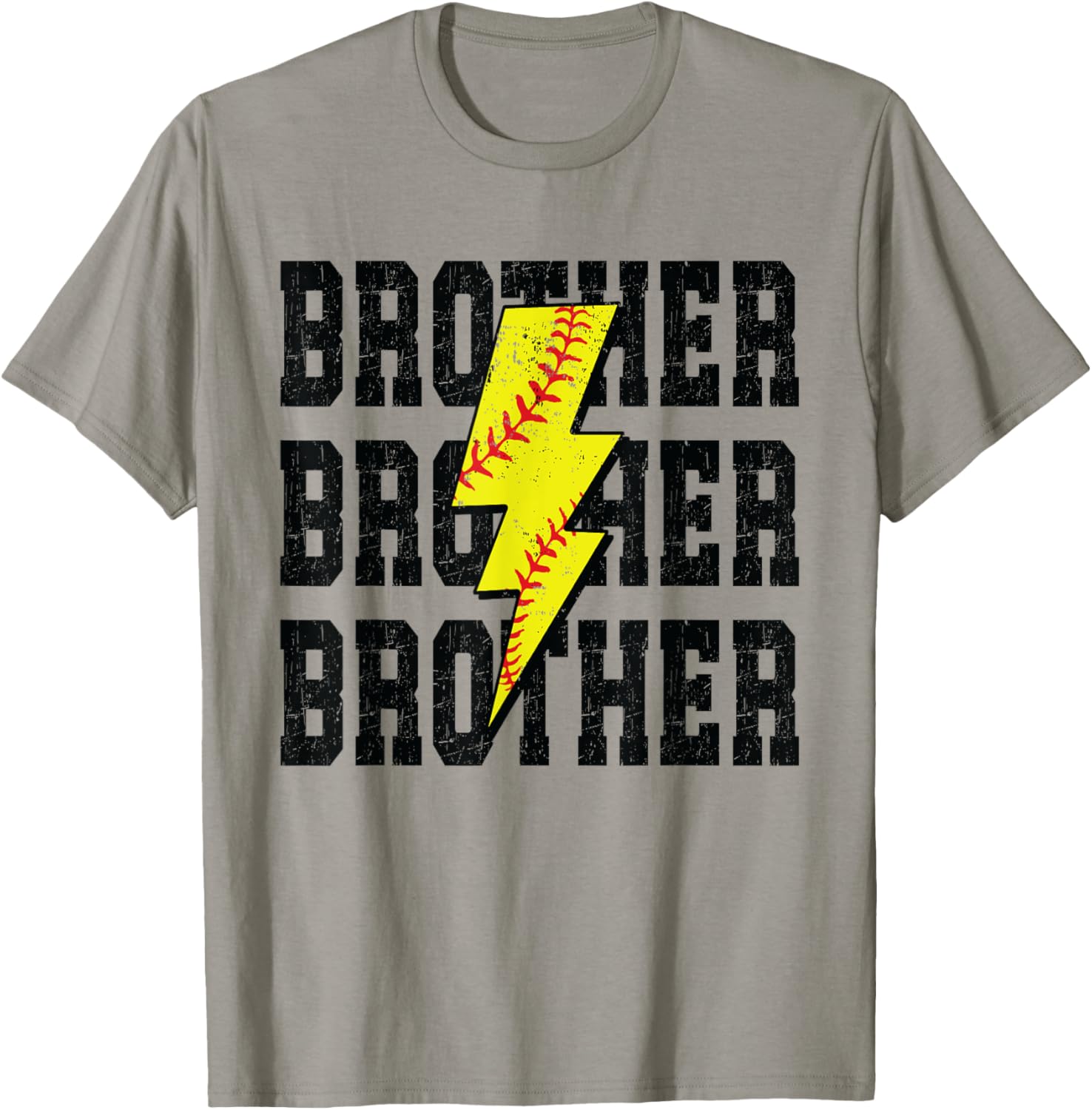 Softball Brother Distressed Bolt Lightning Softball Brother T-Shirt - T-Shirt | Sand
