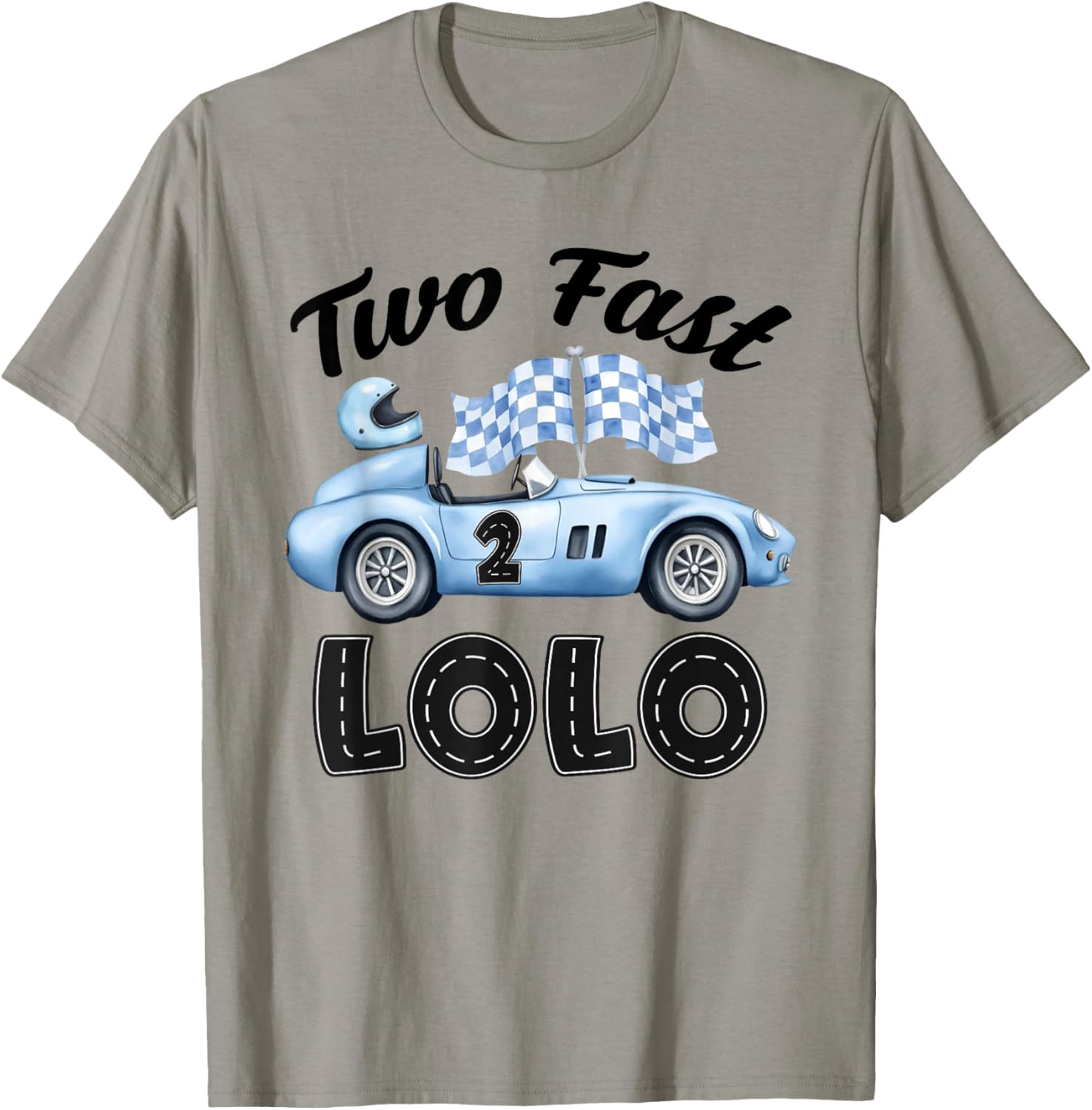 Two Fast Lolo of The Birthday Boy Racing Car Party T-Shirt - T-Shirt | Sand