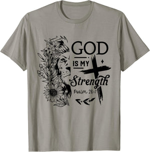 God is My Strength Psalm 28 : 7 Flower Lion Cross Christian T-Shirt - T-Shirt | Sand