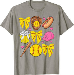Softball Coquette Bow Softball Mom Mothers Day Women Mama T-Shirt - T-Shirt | Sand
