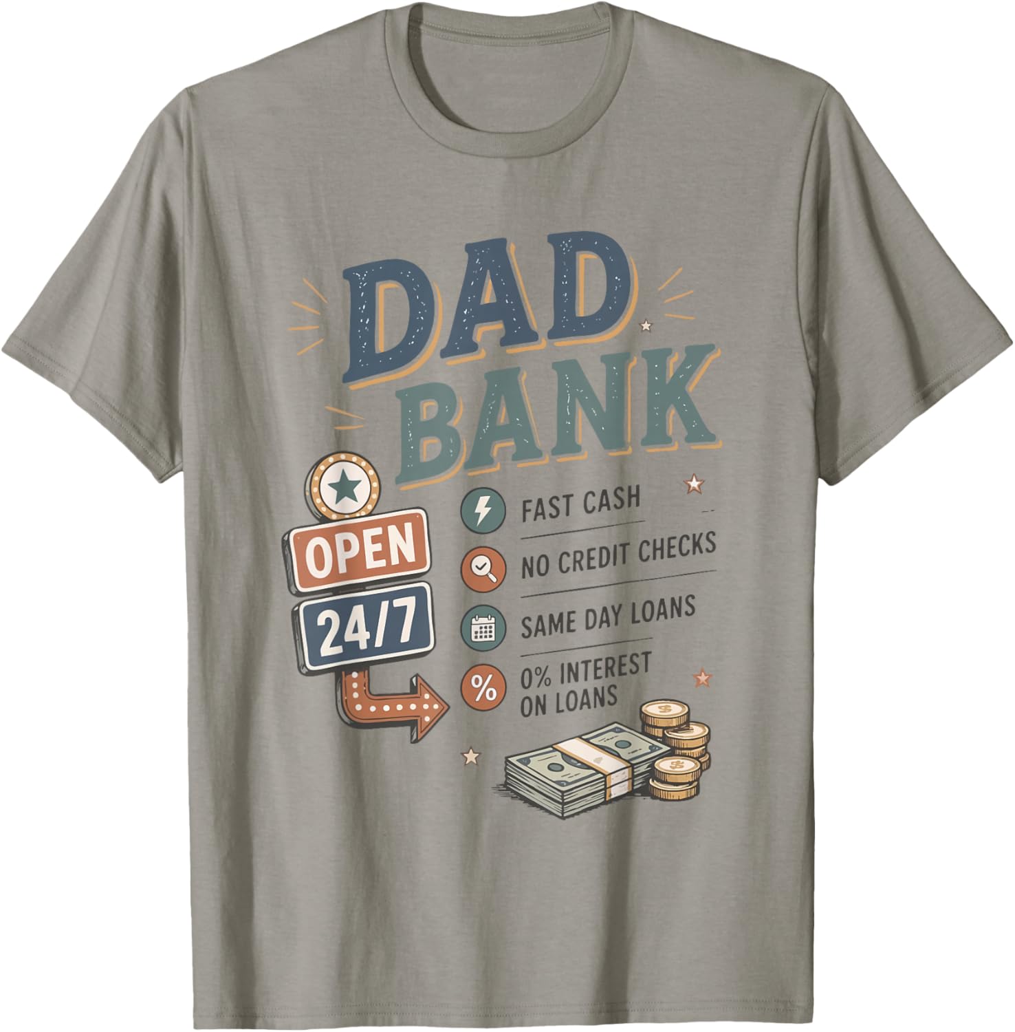 Vintage Retro Dad Bank Fathers Day Funny Bank of Dad Life T-Shirt - T-Shirt | Sand