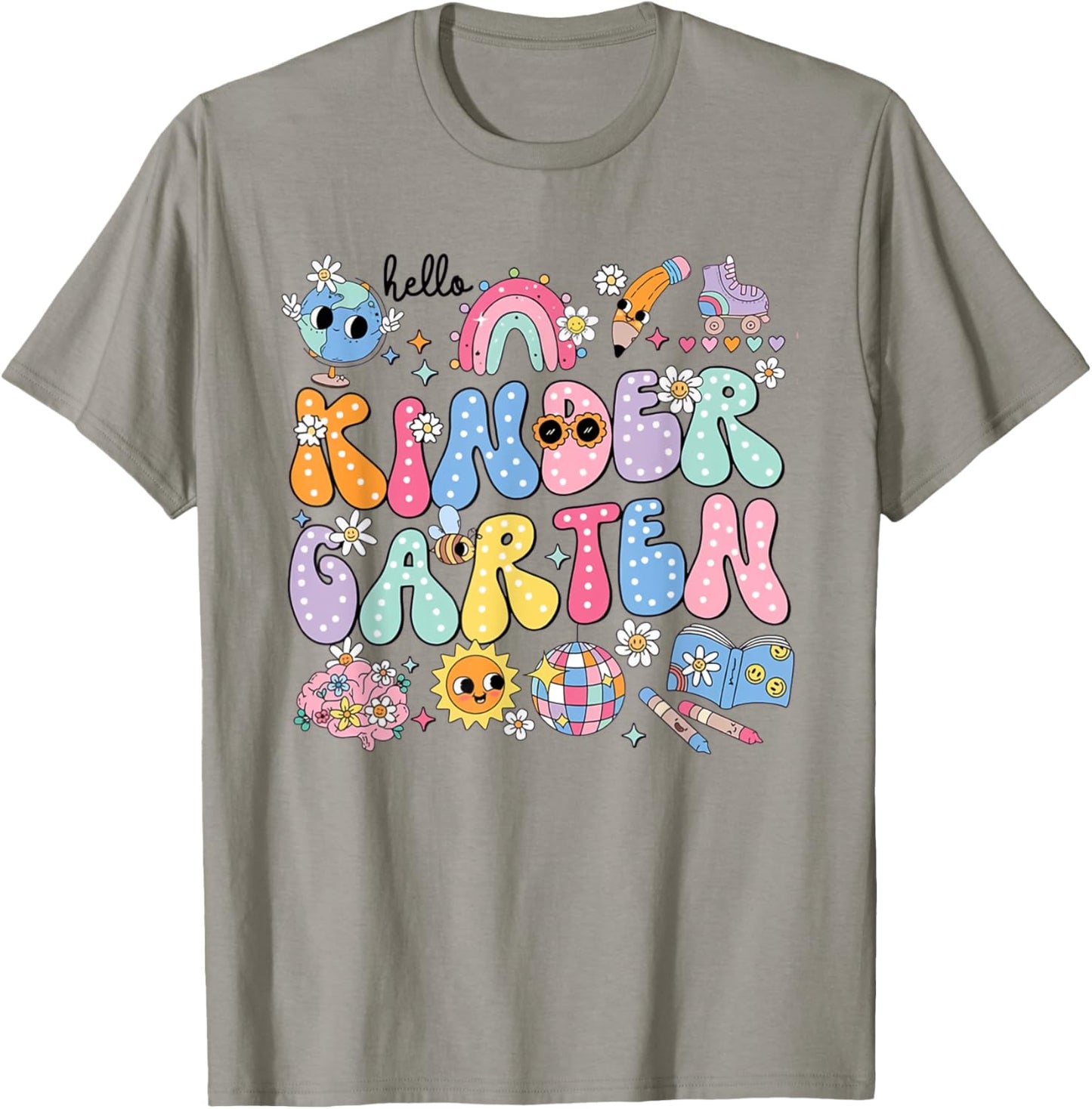 Retro Hello Kindergarten Disco Ball Teacher Rainbow Kids T-Shirt - T-Shirt | Sand