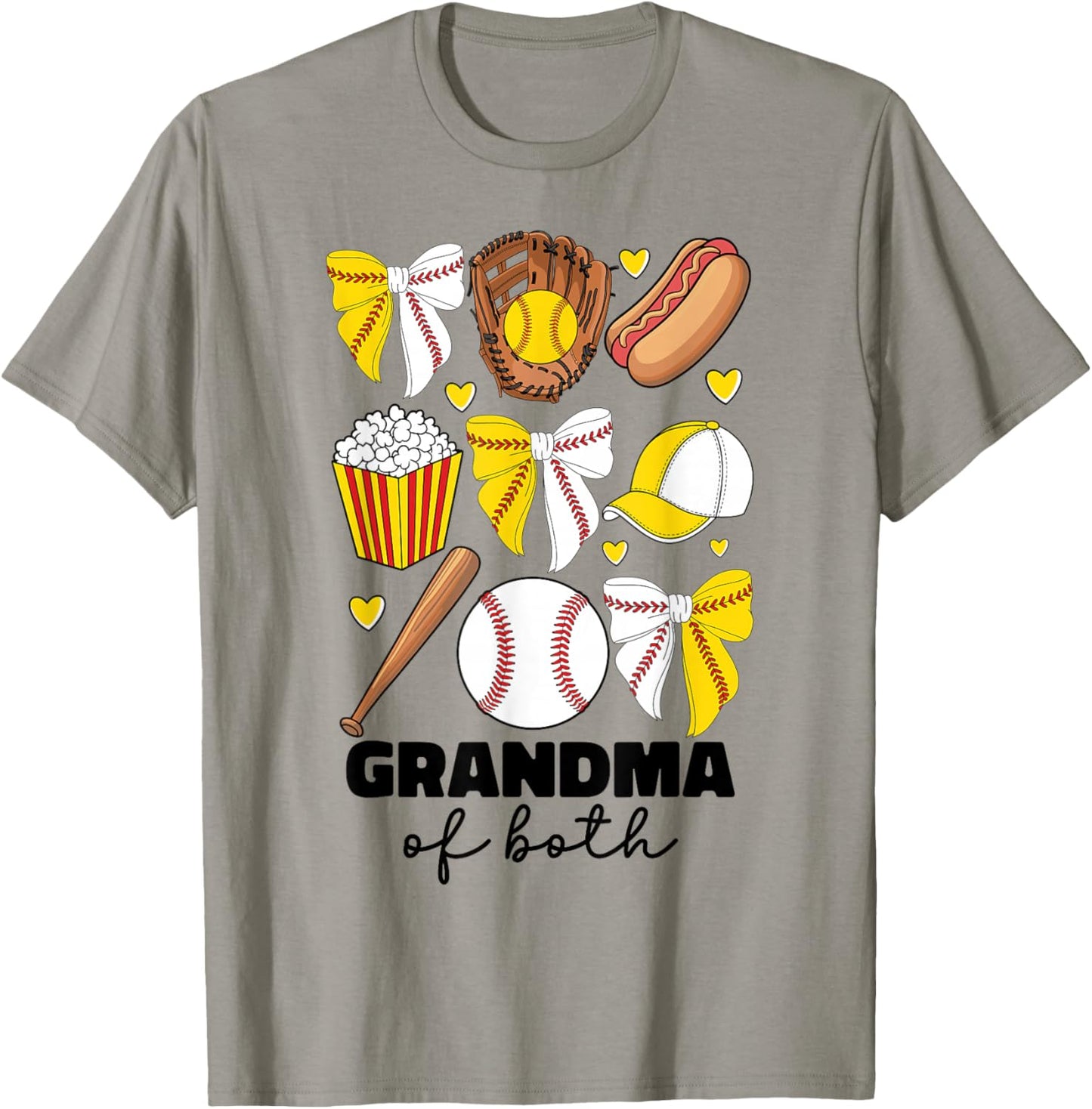 Grandma Of Both Baseball And Softball Grandma Coquette Bow T-Shirt - T-Shirt | Sand