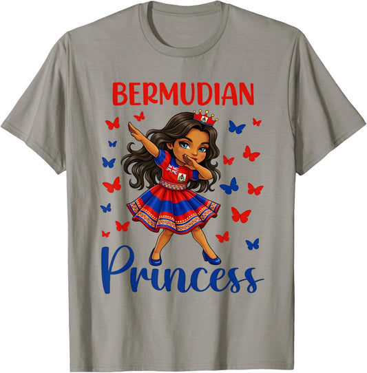 Funny Bermudian Girl Dabbing Princess Bermuda Flag Culture T-Shirt - T-Shirt | Sand