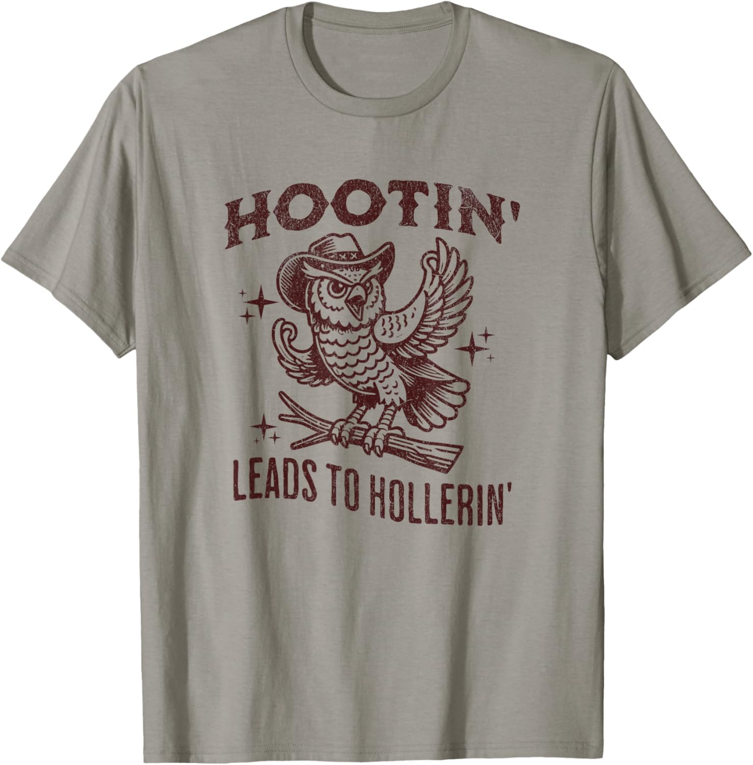 Hootin Leads to Hollerin Funny Vintage Owl Graphic T-Shirt - T-Shirt | Sand